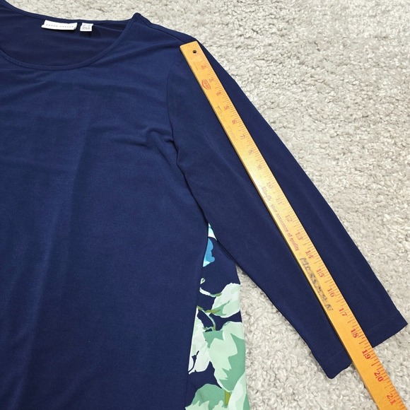 Susan Graver Top Women Large Tunic Blue Liquid Knit 3/4 Sleeve Flowers Career‎ - Picture 9 of 11